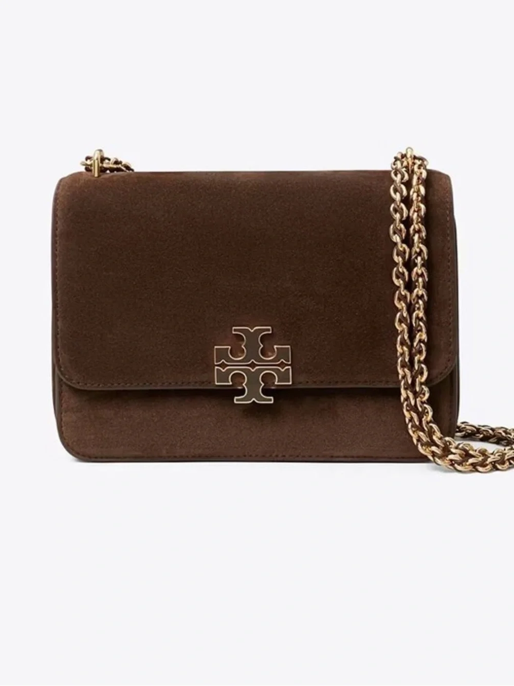 Tory Burch Chocolate Brown Suede Shoulder Bag with Gold Chain